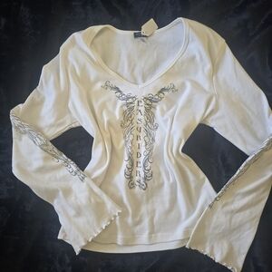 Y2K White Graphic Long Sleeve Top